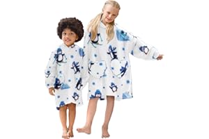 Adisputent Kids Blanket Hoodie Oversized Snuggle Blanket Sherpa Fleece Lined Blanket Hooded with Pockets Boys Girls Soft Cozy Fluffy Wearable Blanket 5-15 Years