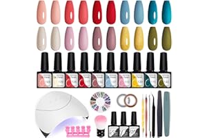 Gel Nail Polish Set with U V Nail Lamp Starter Kit, VANREESA 10 Colours Gel Nail Polish Kit Red Yellow Green Nude Blue Gel Polish Set Gel Nail Kit Gifts for Women Nail Art Salon at Home