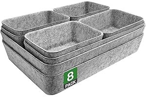 Captainfive 8 piezas organizador de cajones, cajas apilables de fieltro, sistema de orden para escritorio, tocador, mesita, armario (gris claro)