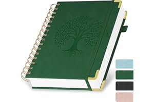 AOOSU Notizbuch A5 Liniert, Spiral Journal Hardcover Spiralblock mit 300 Seiten 100gsm Dickes Papier, Notizblock A5 Tagebuch Leder für College, Büro, Konferenz, Reise - Grün