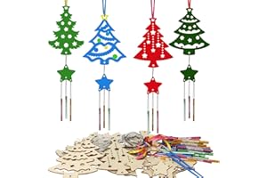 Matogle 12 Stück Weihnachtsbaum Windspiel Bastelset Holz Hohler für Kinder DIY Weihnachtsbaum Windspiel Set Weihnachten Basteln Kinder Holz Weihnachtsdeko für Mädchen Jungen Weihnachten