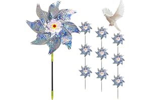 SMD35 Windrad Vogelabwehr - 10 Stück Reflektierende Windrad Taubenabwehr Windräder Windmühle Balkon Taubenschreck Vogelschreck Windrad Windspiel Garten für Farm Obstgarten Hof (Silberne Blüten)