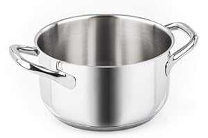 Barazzoni Casseruola 2 manici, Made in Italy ø20cm, capacità 3lt, Acciaio Inox 18/10, Induzione+Gas. Triplo fondo. PFAS free. Linea Chef Line