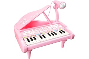Love&Mini Rosa Klavierspielzeug für Mädchen ab 1 2 3 4 5 Jahr Erster Geburtstag Geschenke Kleinkind Klaviermusik Spielzeuginstrumente mit 24 Tasten und Mikrofon
