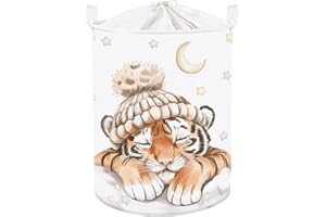 Clastyle Panier Rangement Bébé Animaux Endormis Corbeilles à Linge Sale Garçons Filles pour Vêtements Boite de Rangement Jouets pour Salle de Bain Chambre à Coucher,Tigre,36 * 45 cm