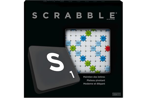Mattel Games Scrabble Deluxe, Jeu De Société De Mots Croisés Familial Pour Adultes Et Enfants, Version Française, Jeu De Lettres Pour 2 À 4 Joueurs, Jouet pour Enfant de 10 ans et Plus, Y9585