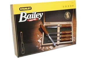 Stanley - Ciseau À Bois avec manche Bois Dans Un Coffret - Vernis incolore - Lame en Acier Chromé - Jeu de 5 Ciseaux - 2-16-217