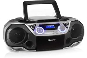 auna Roadie 2K Boombox - Radio with DAB + / FM, CD Player, CD-R/CD-RW/CD-MP3, Cassette Radio, Portable, USB Port, MP3 / WMA, Bluetooth 5.0, AUX Input, Mains and Battery Operation - Silver
