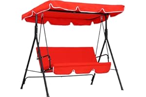 ‎OUTSUNNY Outsunny Hollywoodschaukel, 3-Sitzer, Dach, verstellbare Neigung, Kissen Sitz und Rückenlehne, 1,72 x 1,1 x 1,52 m (L x B x H), Stahl, schwarz, Polyester, rot