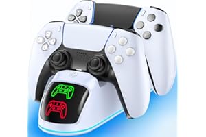 RYSKER PS5 Controller Charger for PS5 Dualsense & Edge - 2H Fast Playstation 5 Controller Charger with 9 RGB Light, Fast PS5 Charging Dock with Cable, for PlayStation 5 Charger Accessories
