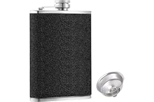 VMINOG PUCIO fiaschetta in acciaio inox glitterato fiaschetta per liquori 230 ml piccola fiaschetta portatile in acciaio inox tascabile per escursionismo, arrampicata, pesca, campeggio con imbuto (nera)