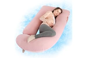 Wndy's Dream Pregnancy Pillow with Cooling Cover, Side J Type Full-Body Pillow for Back, Legs and Belly Support, Comfortable Cooling Cover for Pregnant Women (Pink)