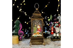 Jul snöglob lykta, juldekoration jultomte snöglob glitter upplyst med musik, vatten glittrande automatiska snöflingor upplyst lykta, USB & batteridriven julklapp prydnad