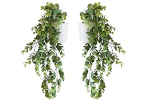 Eco Home Store x2 fake plants artificial plants indoor hanging plants in plastic plant pots faux plants for indoors decorative artificial flora artificial indoor hanging plants bedroom bathroom prime