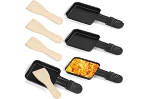 ‎HENGBO HengBO Raclette Pfännchen Set 4 Stück Mini Antihaftbeschichtet Raclette Pfännchen Ersatz mit 4 Holz Raclette Schaber für Bereitstellung von Raclette Käse Eiern Service (Schwarz Quadrat）