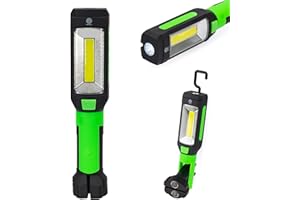 GENERICO Lampada da Lavoro LED 180-500 Lumen con Base Magnetica, Torcia Officina Professionale con Batterie Sostituibili INCLUSE e Gancio 360° e Doppia Luce, Ideale per Meccanici, Auto, Garage ed Emergenze