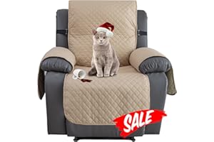XINEAGE Water Resistant Recliner Cover, Nonslip recliner chair covers for reclining chair with Pockets, Quilted Thick Recliner Slipcovers for Pets and Kids (Recliner, Khaki)