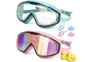 VOSOIR 2 Pezzi Occhialini Nuoto Bambini 3-15 con Paperella di Gomma, Protezione UV Anti-Appannamento Ampie Lenti