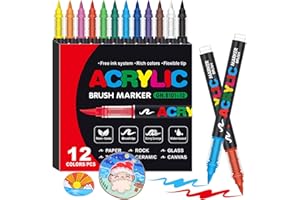 Laconile 12 Colori Pennarelli, Pennarelli Acrilici Brush Pen, Set Pennarelli Ad Acqua, per Colorazione, Calligrafia, Pittura, Legno, Vetro, Tessuti, Sassi，Ceramica.