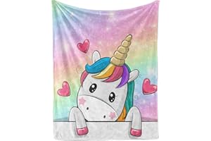 ‎FEELJAM FEELJAM Einhorn Decke kuscheldecke pinkes, Flanell Weich Fleecedecke für Mädchen Flannel Blanket, Kinder kuscheldecke, Sofadecke, Wohndecke mikrofaser (Regenbogen, 150 * 200)