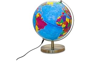 MAGELLAN EXPEDITION Magellan Albion globe lumineux avec carte politique et éclairage LED économique, diamètre 25 cm, globe avec base et méridien en métal couleur laiton, câble et bloc d'alimentation USB inclus 25 cm