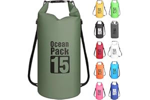 MORAINJAY Vert Sauge 15L Sac étanche Polyvalent, 2L/5L/10L/15L/20L/30L Waterproof Dry Bag avec Longue Bandoulière Réglable Sac à Dos Confort Imperméable pour Bateau/Kayak/Rafting/Natation/Camping/Snowboard