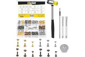Mardatt 360 Sets Double Cap Rivets with Setting Tool Kit, 4 Colors 3 Sizes Leather Rivets Double Cap Rivet Tubular Metal Studs for DIY Leather Craft Repair and Decoration