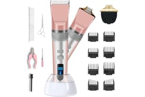 X XBEN Dog Clippers, 2 in 1 Rechargeable Cordless Dog Grooming Kit and Paw Trimmer Blade, 2 Speed Low Noise High Power Pet Grooming Tools Set for Small Large Dogs Cats Pets with Thick Heavy Hair