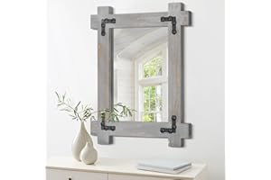 LZUSO Wall Mirror for Bathroom Small Rustic Mirror Decor for Wall Wood Frame Vintage Hanging Mirror for Farmhouse Living Room Bedroom Entryway Hallway Decorative 16 x 12 Inch