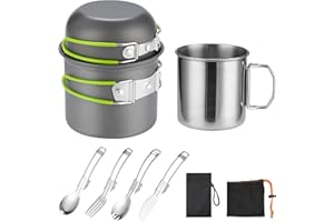 Camping Cookware Mess Kit for 1 People,ISFORU Camping Non-stick Cooking Set include Backpack Pot and Pan Set with 304 Stainless Steel Cup and Utensil Set for Traveling Trekking and Hiking