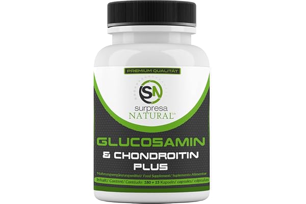 Surpresa Natural® Glucosamine & Chondroïtine PLUS hautement dosées 2700mg par jour, réserve de 2 mois Testées en laboratoire, 195 gélules