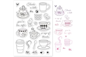 ‎GLOBLELAND GLOBLELAND Nachmittagstee Silikonstempel Kaffee Teetasse Silikonstempel Transparentes Stempel Siegel Klare Stempel für Kartenherstellung Dekoration und DIY Scrapbooking Dekor
