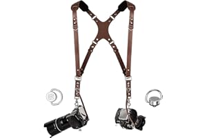 C Coiro Dual Camera Strap with Double Leather Strap and Adjustable Shoulder Strap, brown, Unit size