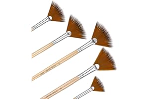 Prasacco 5 Pieces Fan Brush for Painting, Oil Acrylic Paint Brushes Artist Fan Brushes Nylon Hair Long Wood Handle Painting Brush for Acrylic Watercolor Oil Gouche Painting