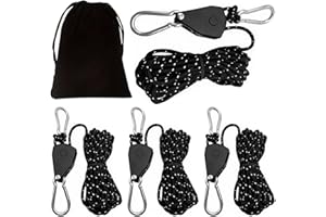 VAIGU:OA 4Stk 4mm Reflektierend Abspannseile Seil mit Seilspanner, 4m Verstellbarer Seil Ratsche mit Haken Zeltschnur Grow Lampe Aufhänger Reflektierende Abspannseile für Sonnensegel Camping Schnur Wäscheleine