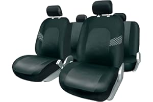 +PWR Car Parts Juego Completo de Fundas de Asiento Universales Milano Negras. Airbag Compatibles. Trasera Partida con Cremallera. Completo para 5 Asientos. Fabricadas en Polyester D3