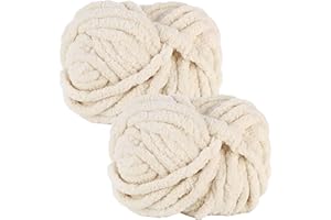 bechoanigel Grosse Laine à Tricoter à La Main 2 Pièces 500g, Pelote Laine Grosse Maille Laine Chenille XXL Doux et Confortable Pelote de Laine Epaisse pour Couvertures, Écharpes, Beige