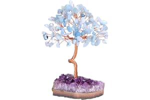 CrystalTears Aquamarine Crystal Tree - Handmade Wire Wrapped Healing Gemstone Money Tree Life for Home Office Desk Decor, Positive Energy - Crystal Gifts for Women Mum Men Christmas
