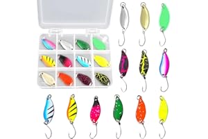 Lwtsrp 12 Pezzi Cucchiaini da Pesca con Scatola, Spoon Trout Area, Esca da Pesca Esche Artificiali Spinning Pesca Set di Esche in Metallo Cucchiaini Jig per Trota Lago, Luccio Spoon Kit