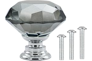Vandicka Lot de 20 Boutons et poignées de meubles - Boutons Diamantés en Verre Gris pour Porte D'armoire, Tiroir, Commode, Placard de Cuisine, Diamètre 30 mm, avec Vis en 3 Tailles