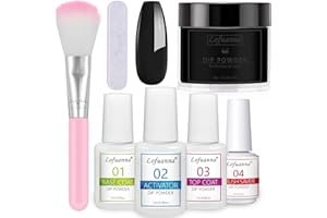 Lofuanna Dip Pulver Nagel Starter Kit,Schwarz Dipping Powder mit Base/Top Coat/Activator/Brush Saver Dip Puder System,Keine Nagellampe Erforderlich,French Dip Powder für DIY Dip Maniküre Set