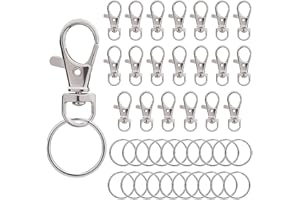 iCovalescent 40 Pezzi Moschettoni Piccoli (20 Anelli Portachiavi e 20 Moschettone Girevole), Moschettone Portachiavi Metallo, per Portachiavi, Cordino, Creazione di Gioielli, Artigianato (Argento)