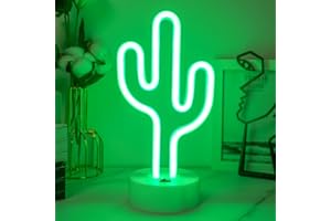 JEMESI Insegna al neon a forma di cactus, luce notturna per camera da letto, lampada da tavolo al neon, batteria USB, doppio uso con base, decorazione da tavolo, ottimo regalo per la famiglia, compleanno