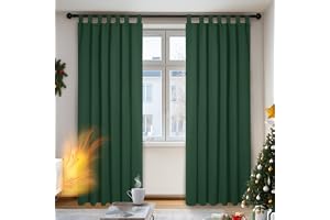 Deconovo Mörkläggningsgardin ogenomskinliga öglor för värmeisoleringsgardiner, 220x140 cm (H x B), Skogsgrön, uppsättning med