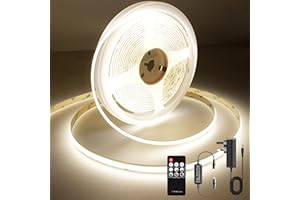 AXMOTUT COB LED Strip Lights 3m, 4000K Natural White Dimmable LED Strip, 960 LEDs Super Bright DC24V LED Light Strip CRI90+ with RF Remote and UKCA Power Supply for DIY Home Decoration