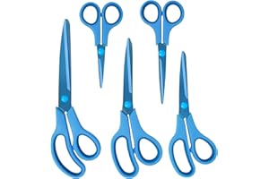 CCR Tijeras, Hojas de Tijera con Revestimiento de Titanio Azul, Empuñaduras Cómodas, Tijeras Multiusos, Juego de Tijeras Para el Hogar, la Oficina y la Escuela, Juego de 5