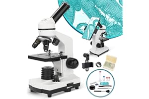 BNISE Microscopio per Bambini Studenti Ragazzi 100X-1000x, con vetrini preparati, adattatore per telefono, per Scuola Laboratorio Home biologico scientifico Enducation