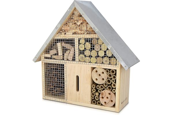 Navaris Hôtel Insecte en Bois - Cabane abri Taille M 28 x 24,5 x 7,5 cm - Maisonnette Refuge Abeille Coccinelle Papillon et Autres Insectes Volants