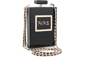 WJCD Women's Acrylic Paris Perfume Shaped Black Bag Purses Clutch Evening Bags Vintage Banquet Handbag