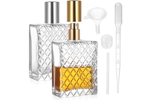 BieMian 2 Pcs Glass Perfume Atomisers Refillable, 100ml Empty Clear Travel Refillable Perfume Bottle, Portable Atomiser Spray Bottles for Women Men Perfume Travel Bottle, with Funnel, Dropper, Squeeze